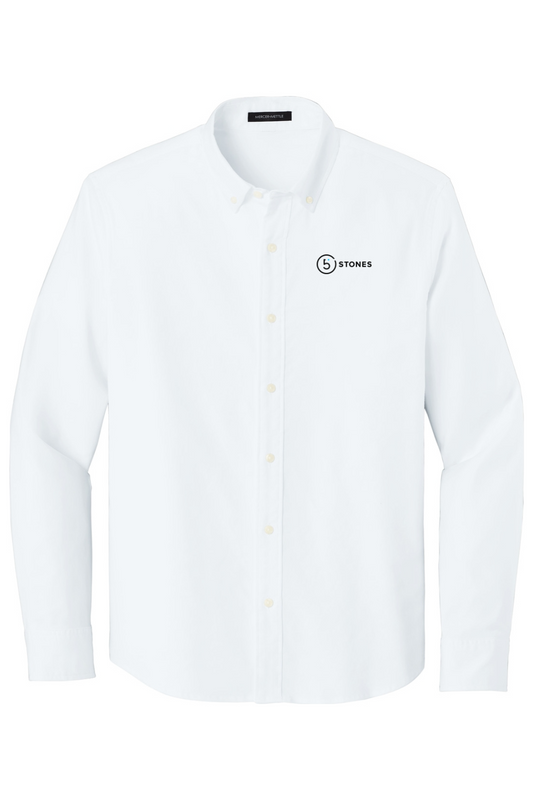 Full Logo Long Sleeve Modern Oxford Shirt - White